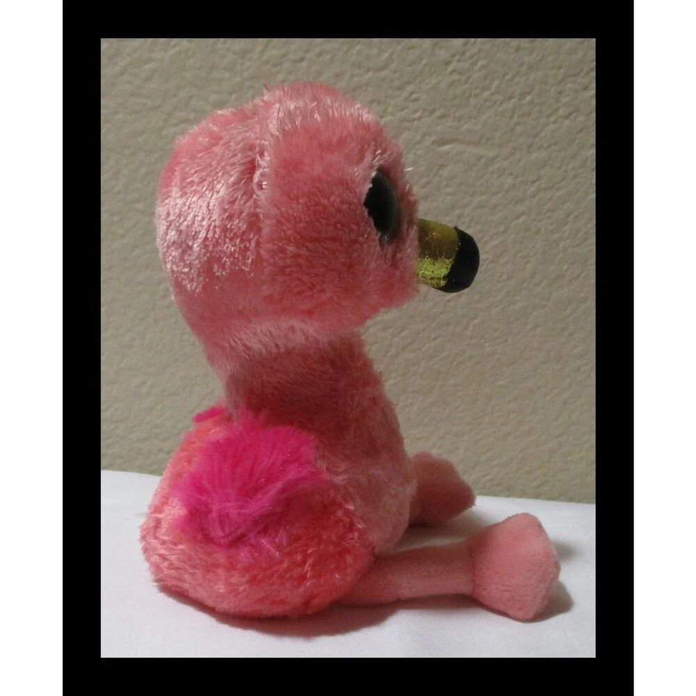 Ty Beanie Boos Gilda The Pink Flamingo Big Blue Glitter Eyes CREASED TAG